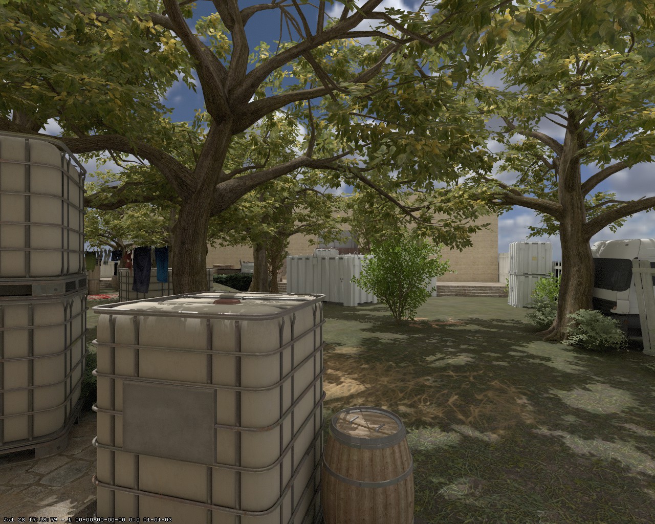 In-game view of the open garden area with several connected vertical levels